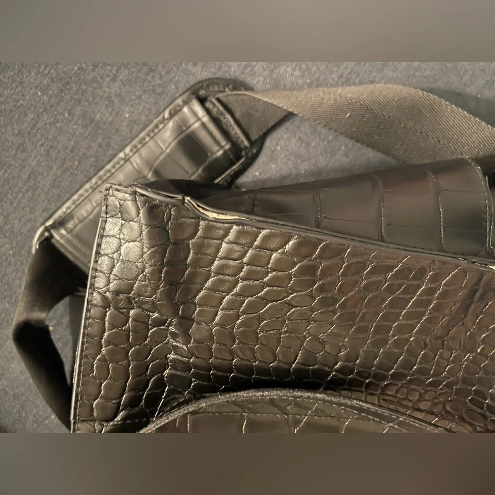 BEIS Black Croc-Embossed Tote Bag